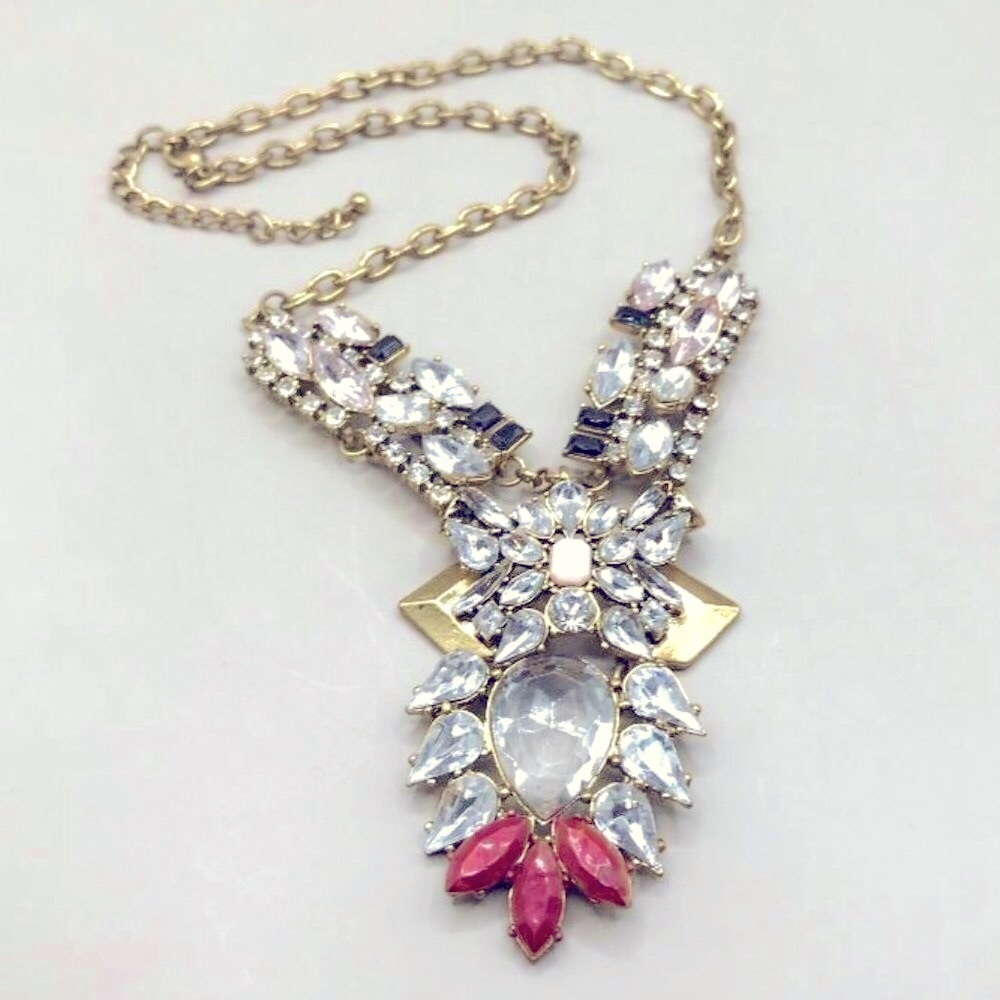 Antique Gold-Tone & Rhinestone Statement Necklace